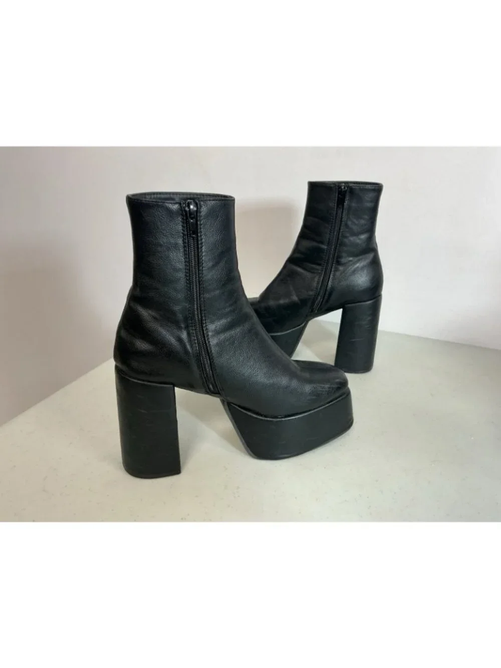 Y2K Platform Black Leather Boots Punk Grunge Goth Womans 7